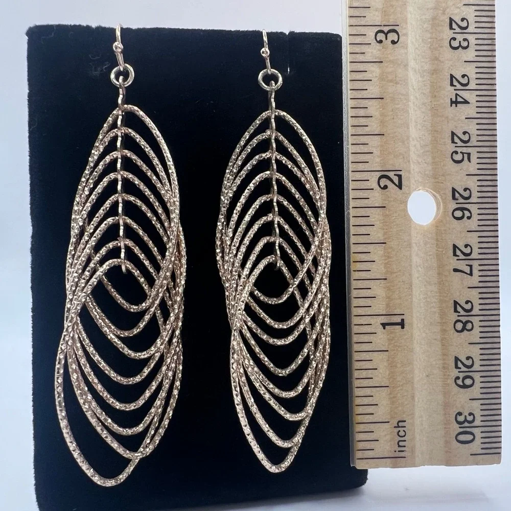 Rose Gold Tone Textured Multi Oval Dangle Drop Earrings Statement Jewelry